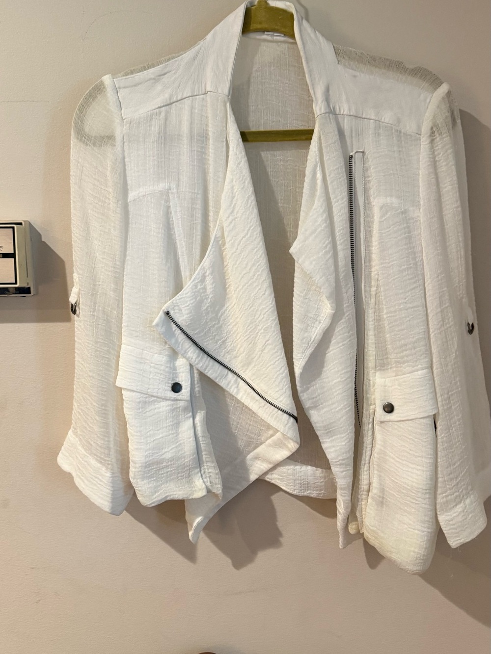 Helmut Lang White Textured Draped Zip-Trim Blazer